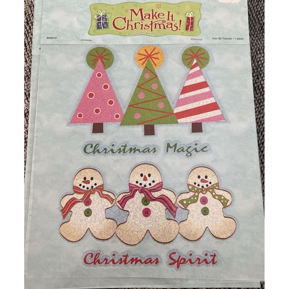NOS Make It Christmas Iron On Transfer Parts Holiday Projects Trees/gingerbread